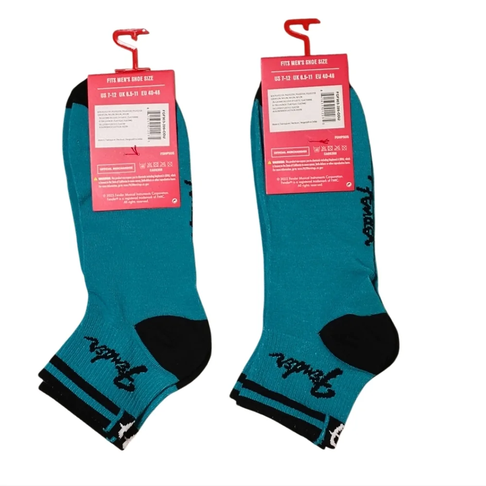 Fender Logo Ankle Socks - Teal/Blue & Black 2 Pair